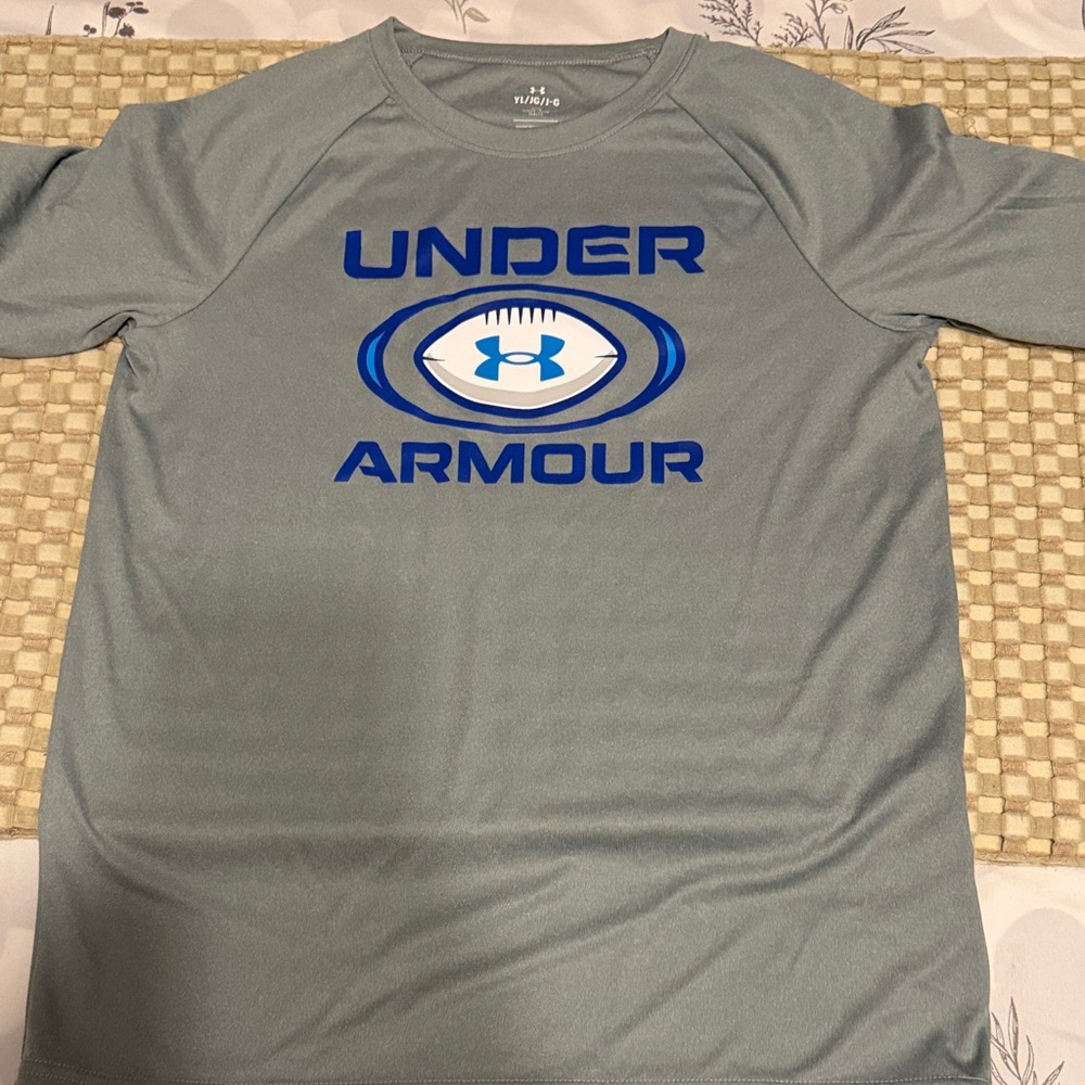 Under Armour Blue Logo Gray youth football Tee